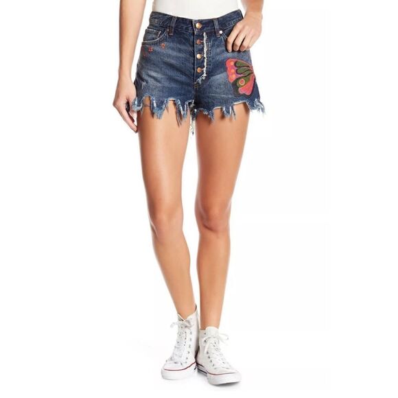 Free People Fields of Sun Boulder Beach Butterfly Frayed Denim Short 27 - Picture 4 of 16